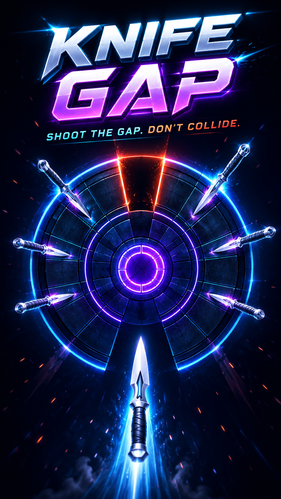 Knife Gap neon target surrounded by throwing knives